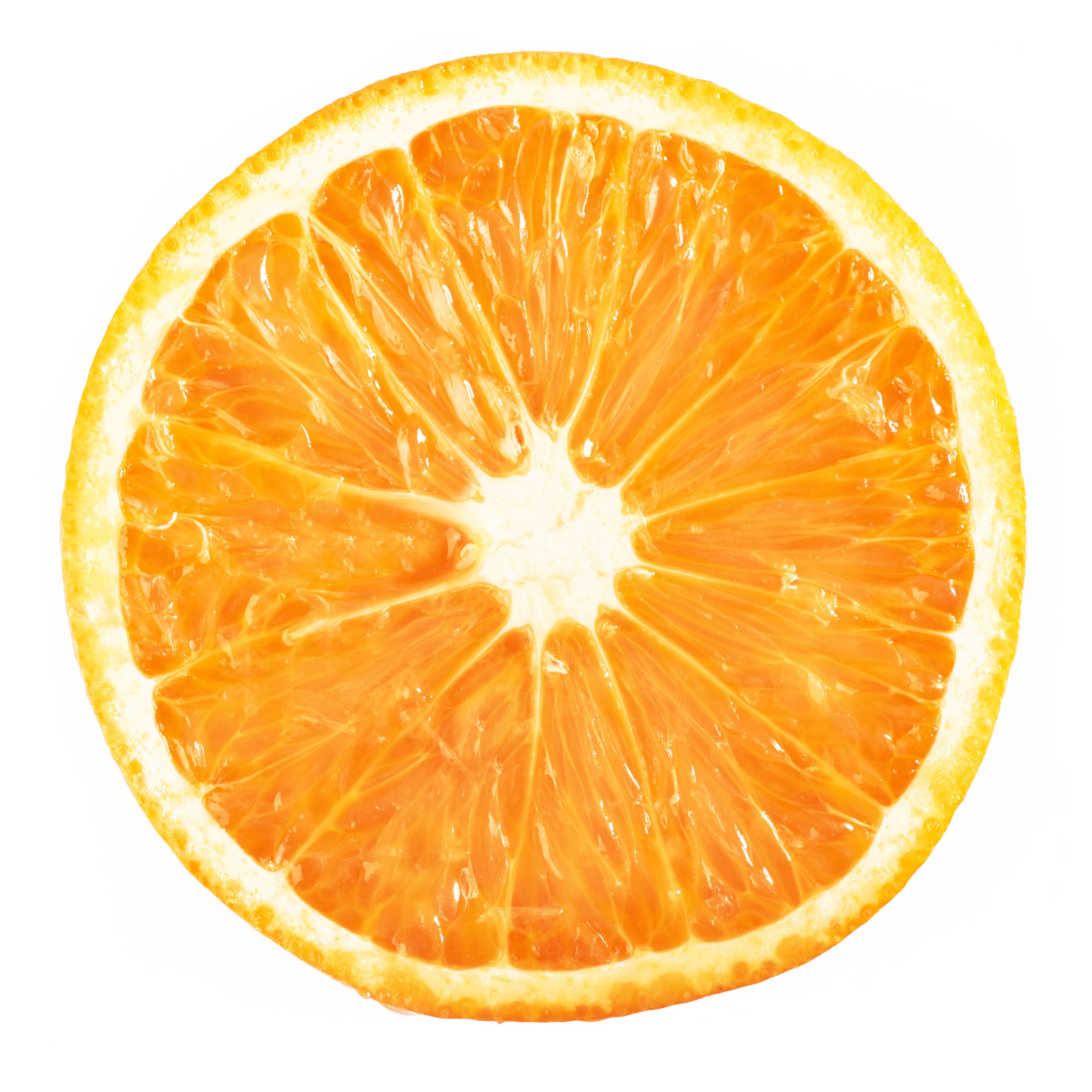 Close-up of a sliced orange on a white background
